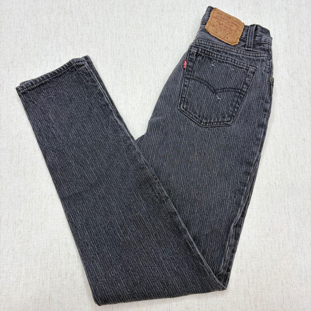 VTG 80's Levis 17501 USA Made Gray Pinstripe Hourglass Mom Jeans Fly Button SZ 9